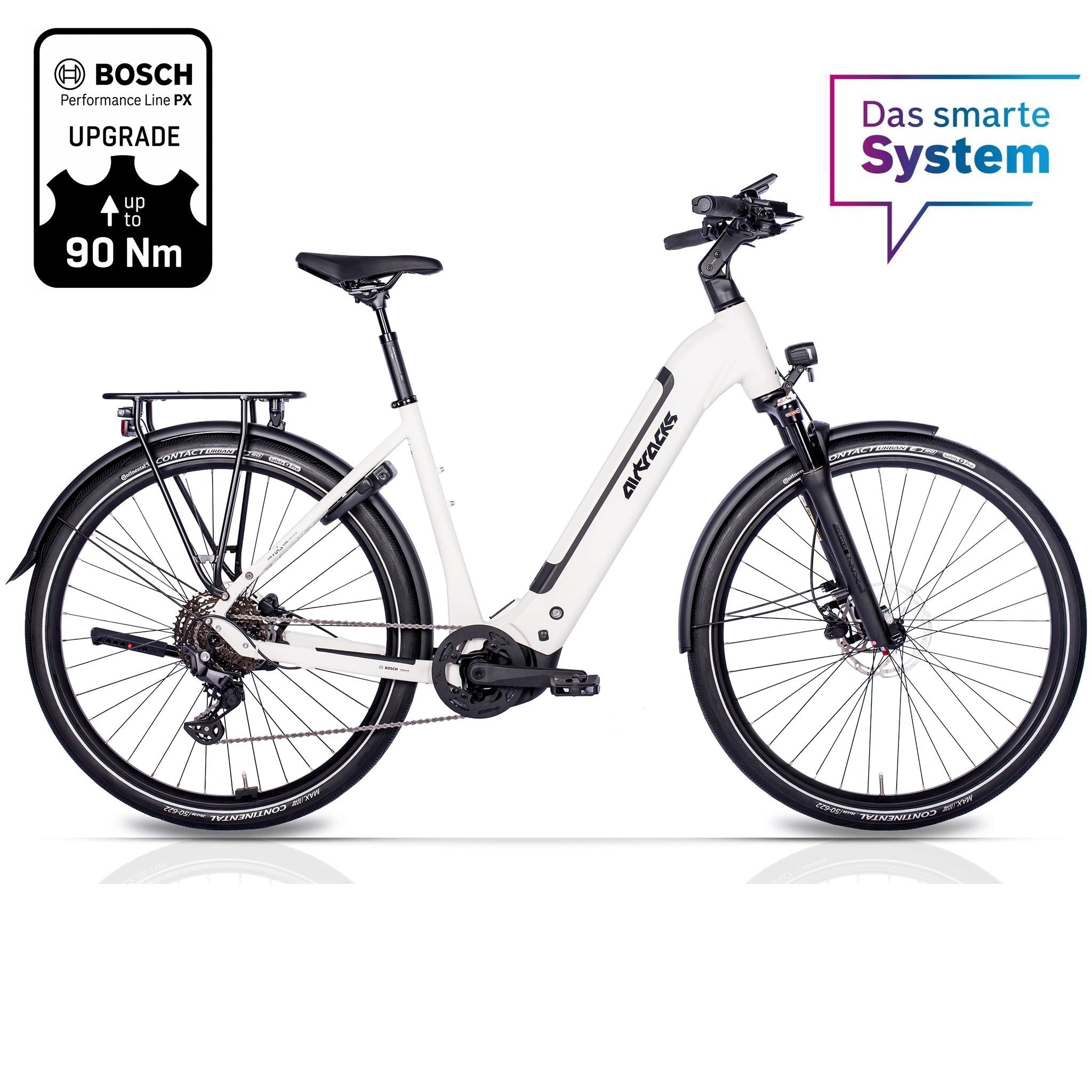 28" Women’s E-Bike Trekking Bicycle LS Wave TERRA TR2 BOSCH Performance Line PX Smart System POWERTUBE 600 Wh 10-Speed SHIMANO DEORE RD-M5130 SGS White
