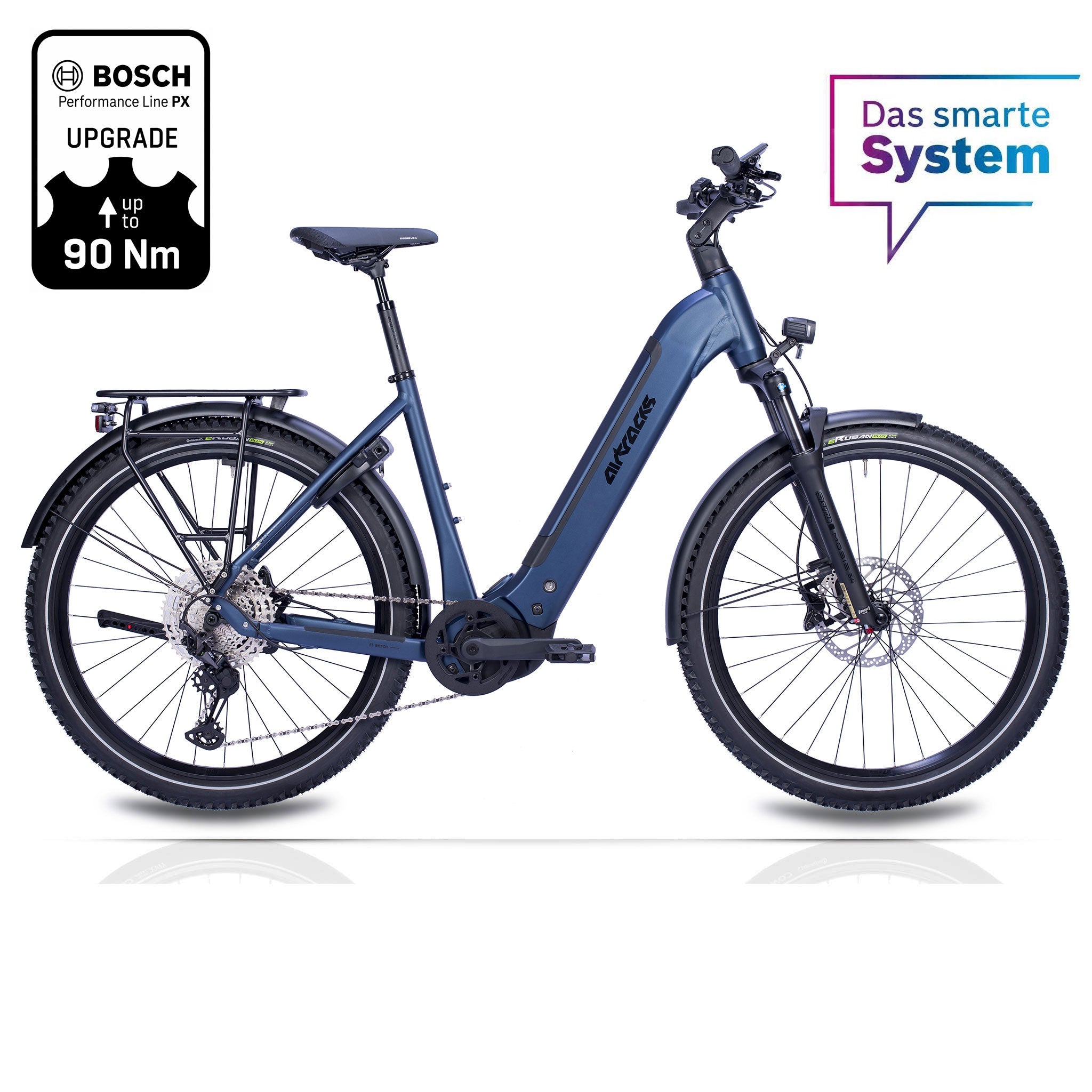 27,5" Bicicleta de montaña E-SUV Wave LS TERRA CX1 BOSCH PERFORMANCE LINE PX Smart System POWERTUBE 800 Wh 12 x velocidades SHIMANO XT RD-M8100 SGS Azul