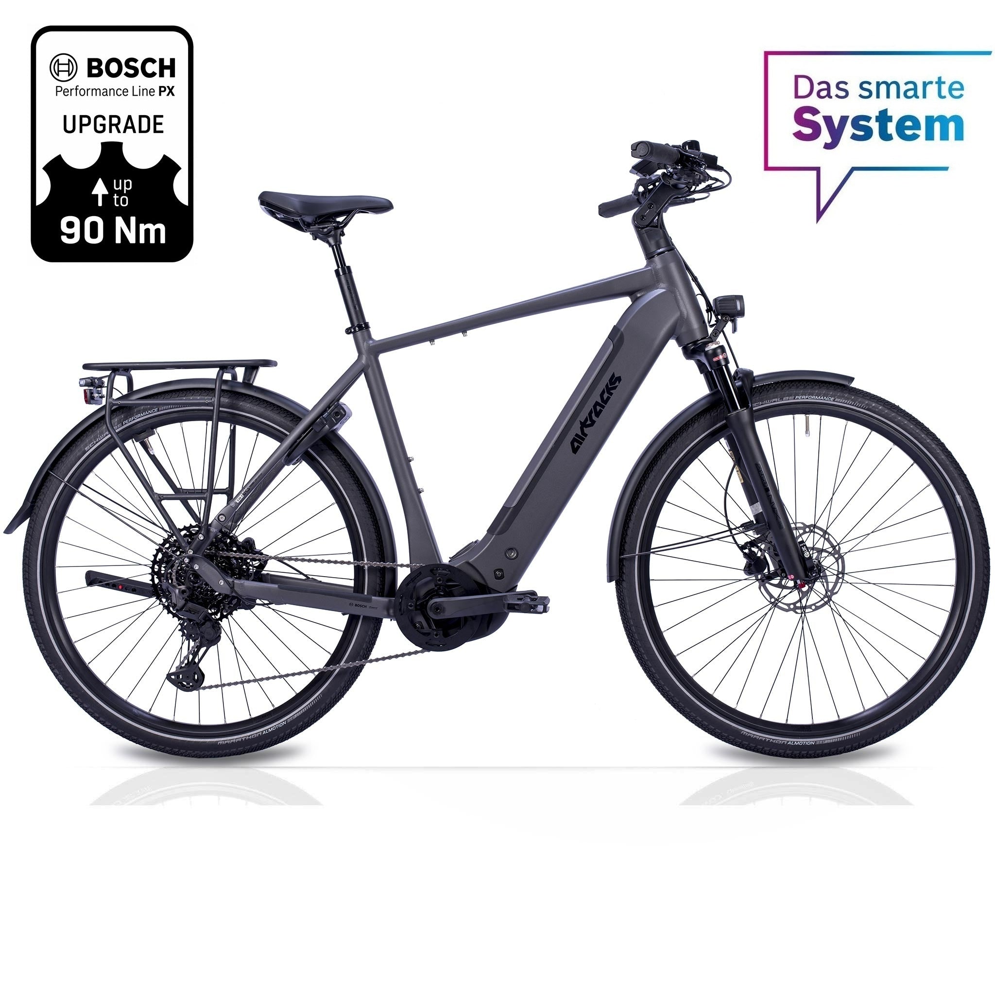 28" Men's E-Bike Trekking Bicycle TERRA TR1 BOSCH Performance Line PX Smart System POWERTUBE 800 Wh 11-speed SHIMANO XT RD-M8130 SGS Black