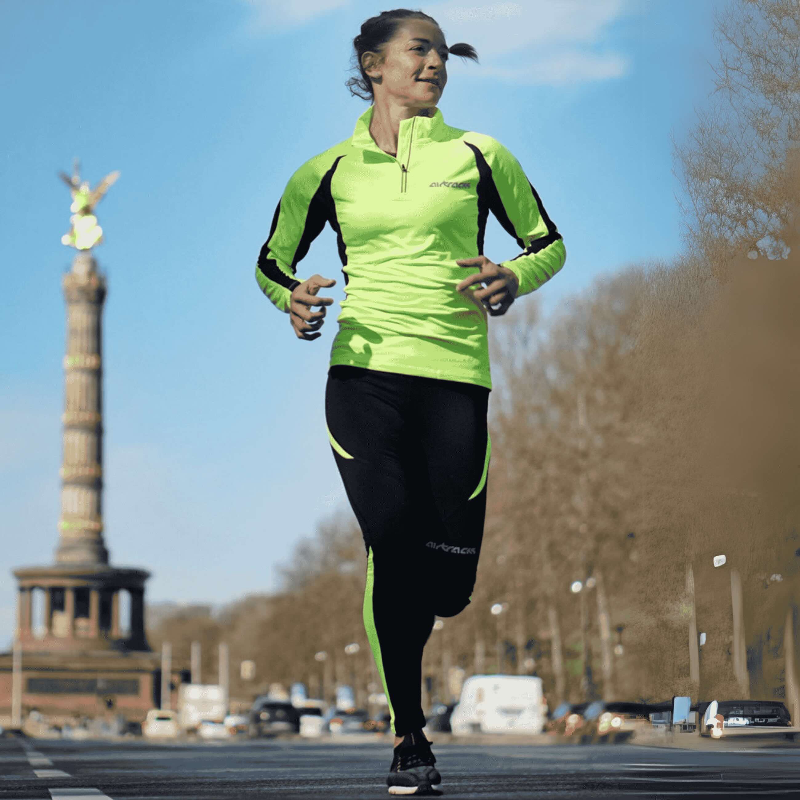 Airtracks Women Winter Functional Running Set Termal Cantaloni Long Pro + Termo Shirt Long Arm per - Nero - Neon