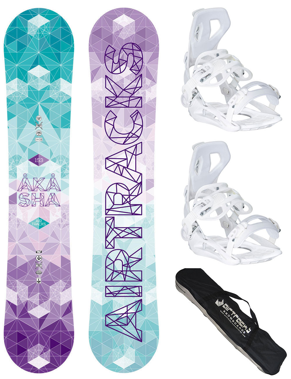 Set de Snowboard Mujer: Tabla Akasha + Fjaciones Master W M + Bolsa SB