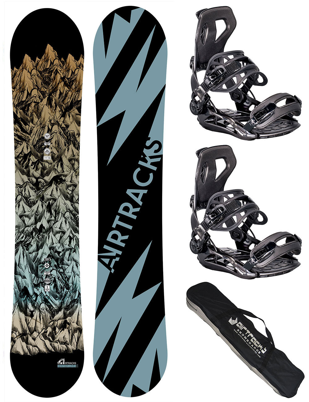 Set Snowboard Uomo: Tavola Mountain Lines Wide + Attacchi Master XL + Borsa SB