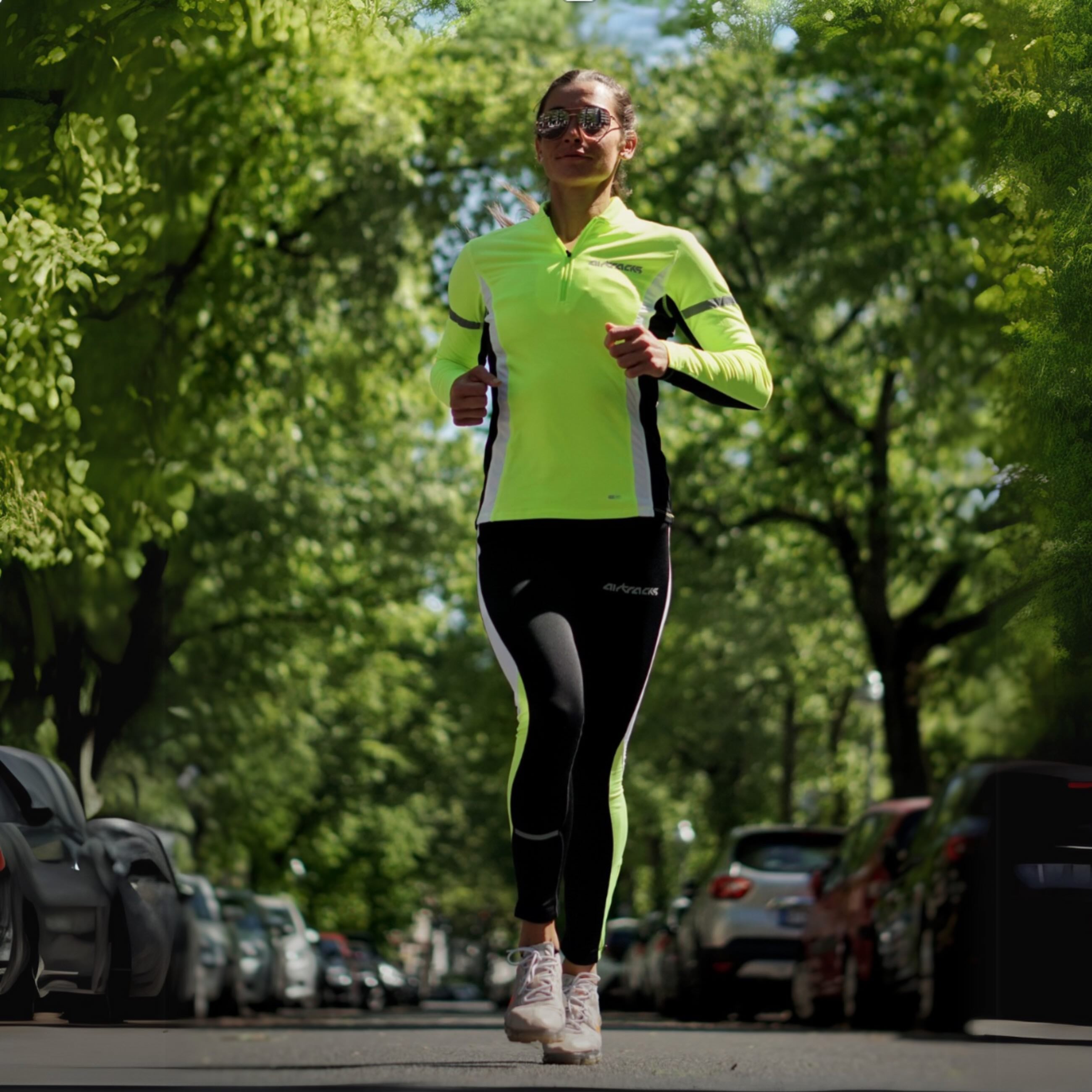 Airtracks Women Function Termal Function Set di pantaloni in esecuzione Lang + thermo funzionale camicia da corsa lungo -Sleeved -nero -neon