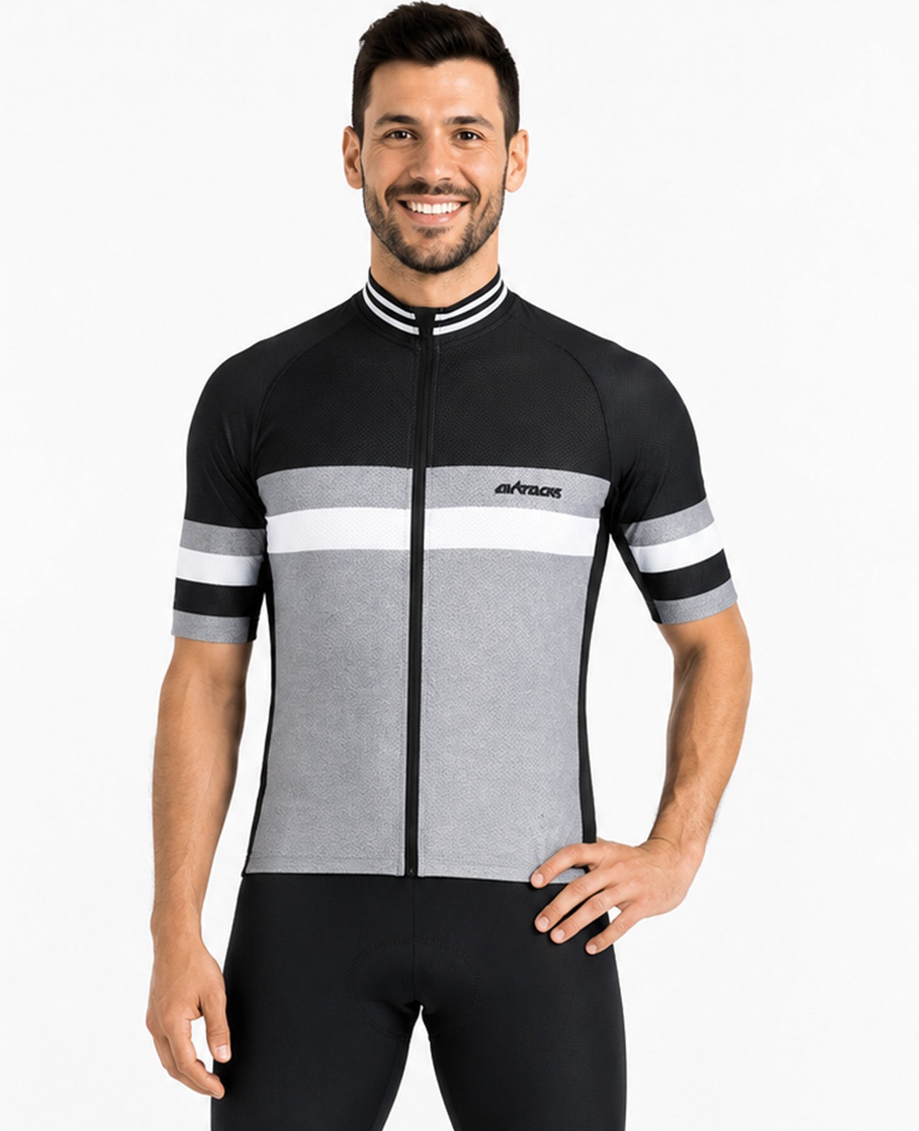 Men's bicycle jersey short arm per line III black and gray
