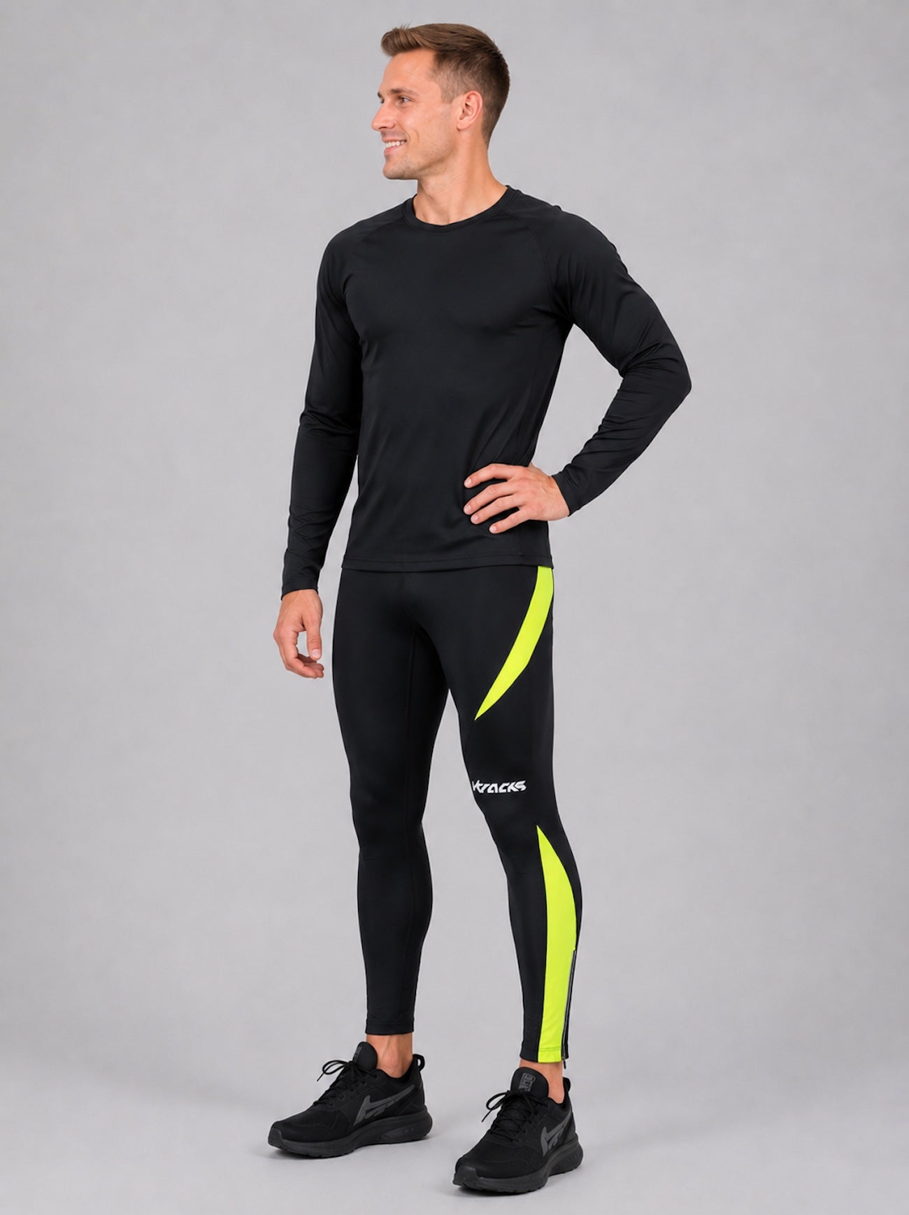 Men's running pants Tight Lang Pro Schwarz Neon