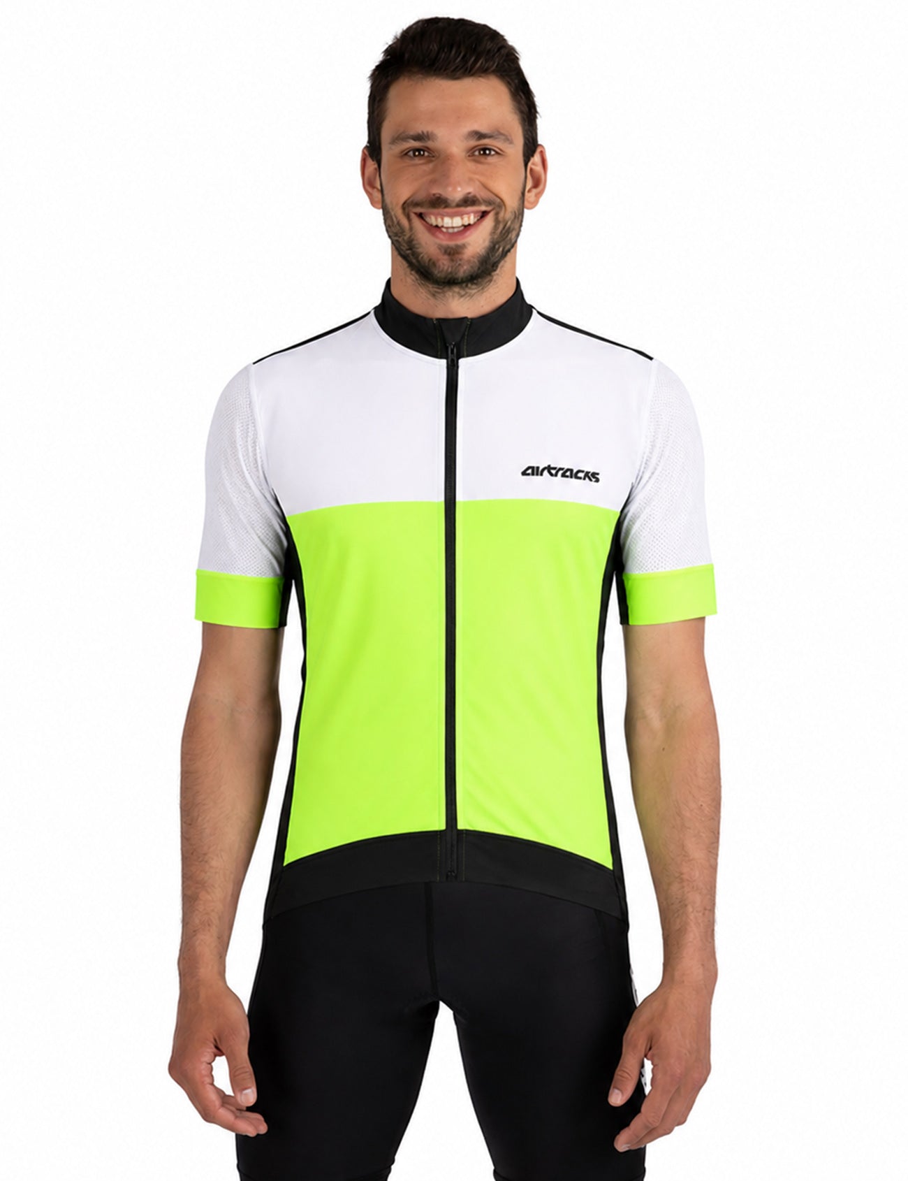 Men's bicycle jersey short arm per team line III neon white