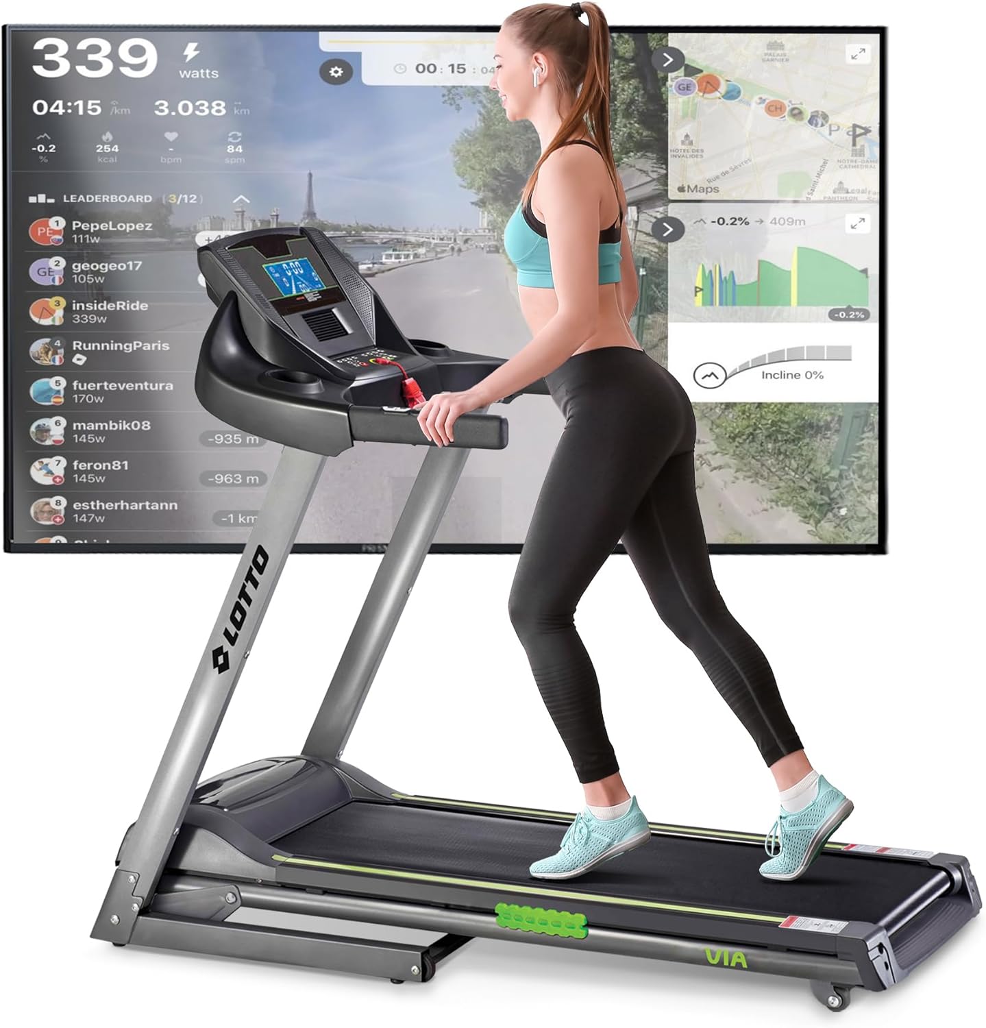 LOTTO Via Laufband klappbar elektrisch bis 100 kg Bluetooth 1-16 km/h 133x45 cm