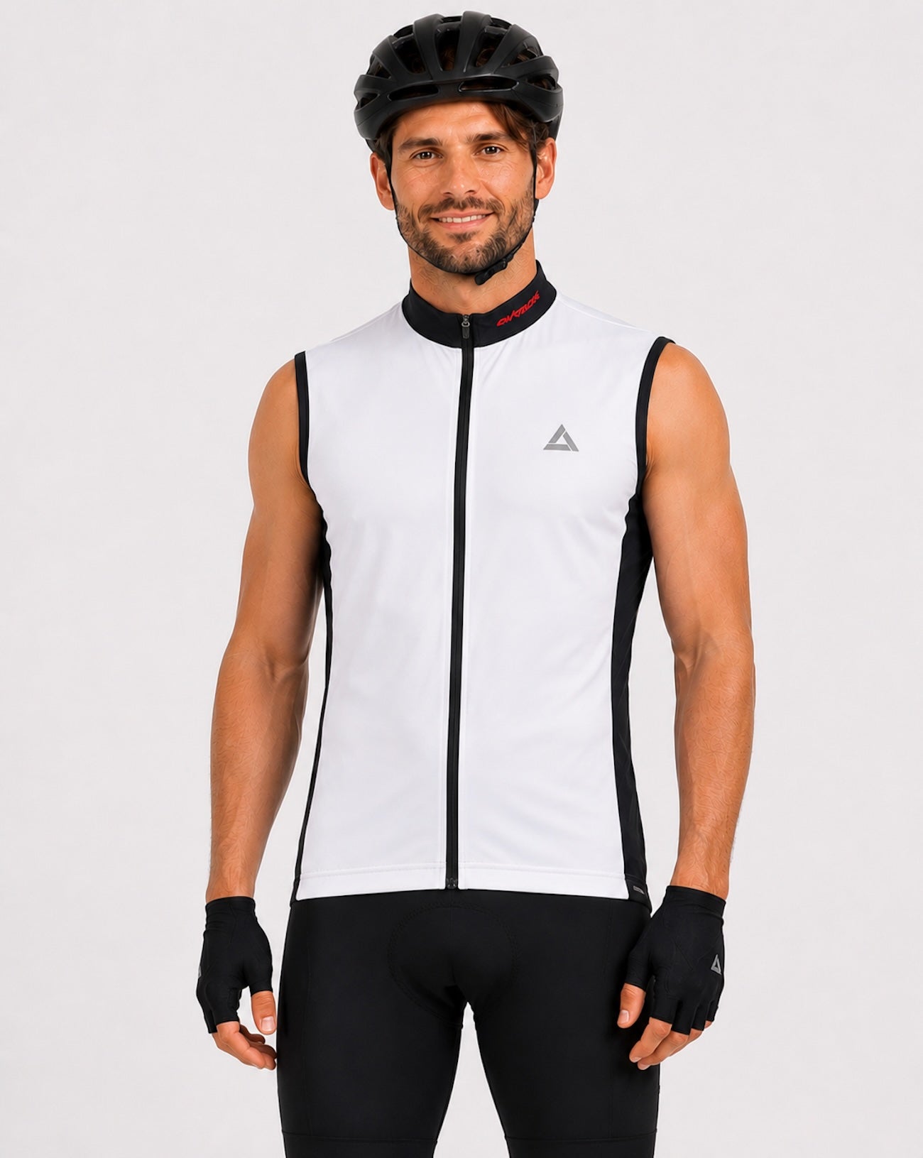 Men's bicycle jersey sleeveless comfort line white black