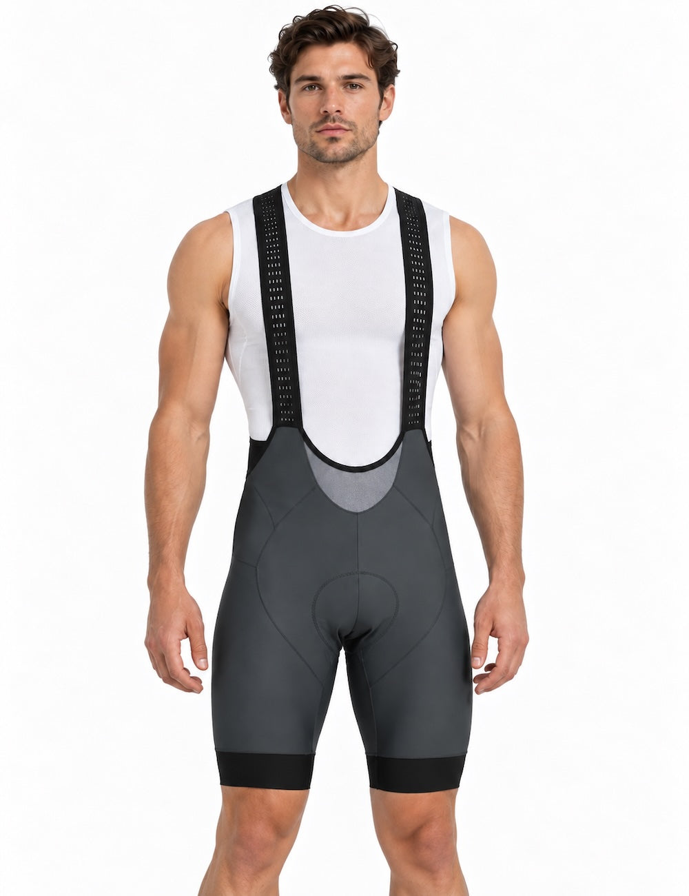 Pantaloni per biciclette maschile pantaloni per biciclette corti con cinghie pantaloni portanti per squadra grigio