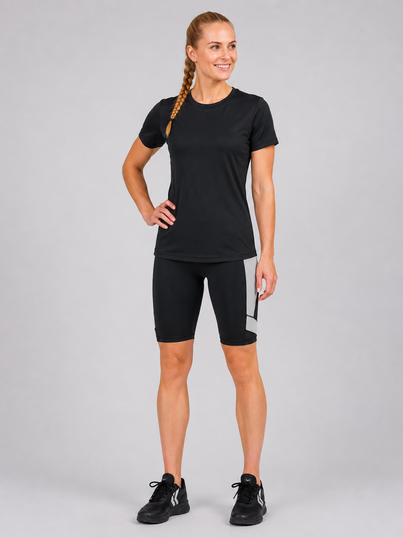 Damen Fitnesshose / Laufhose Kurz Schwarz-Grau Red Decoct Setprodukt