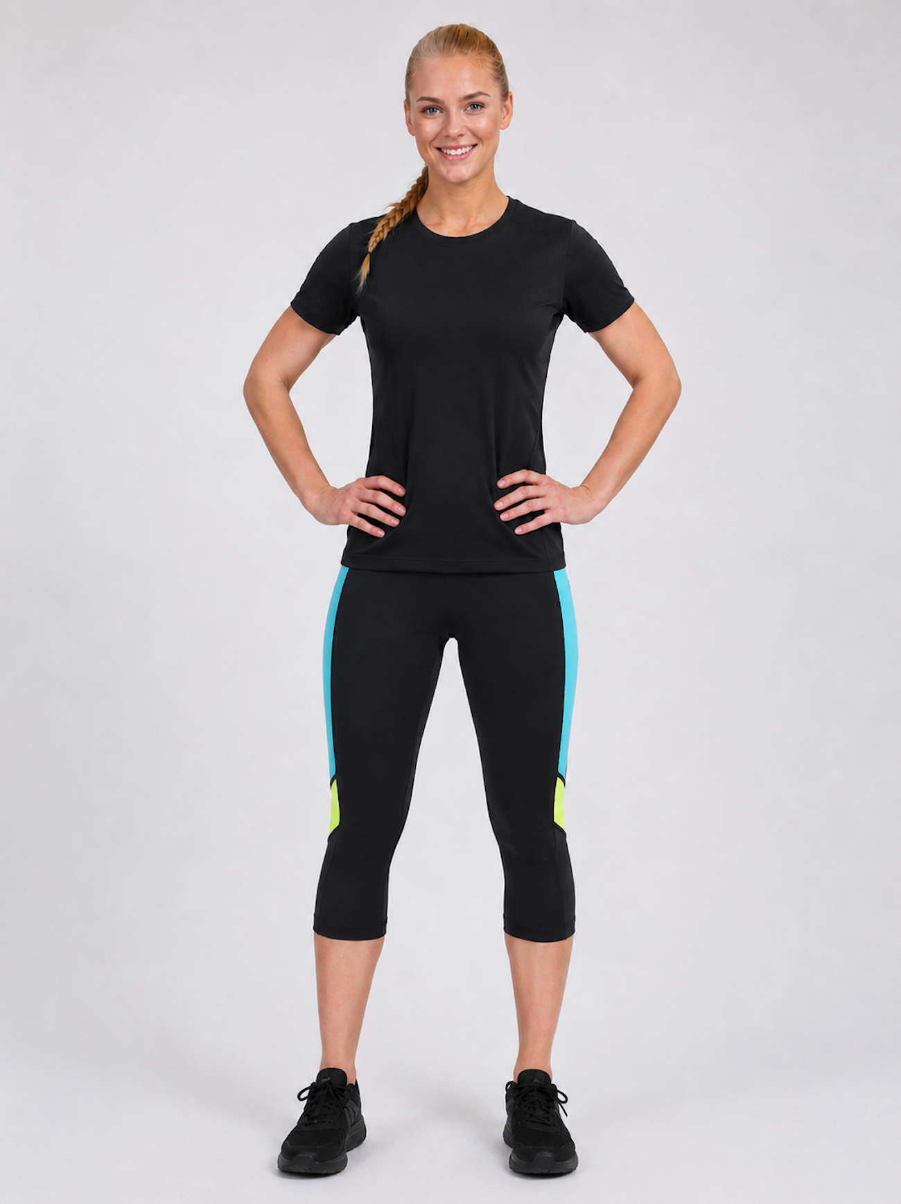 Pantalones de acondicionamiento físico para mujeres: pantalones corriendo 3-4 neón negro decoct de neón