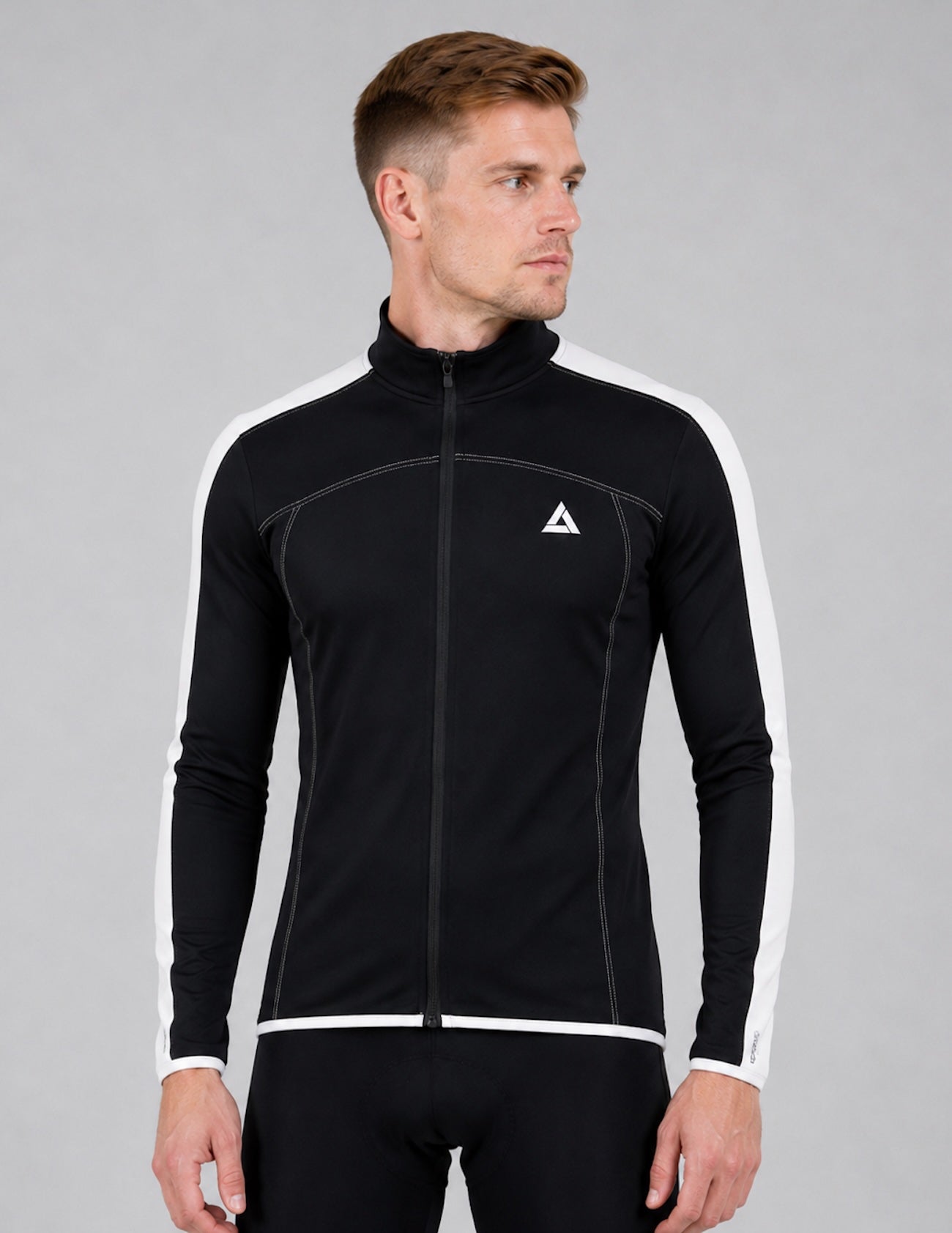 Thermo bicycle jersey long arm per line black white