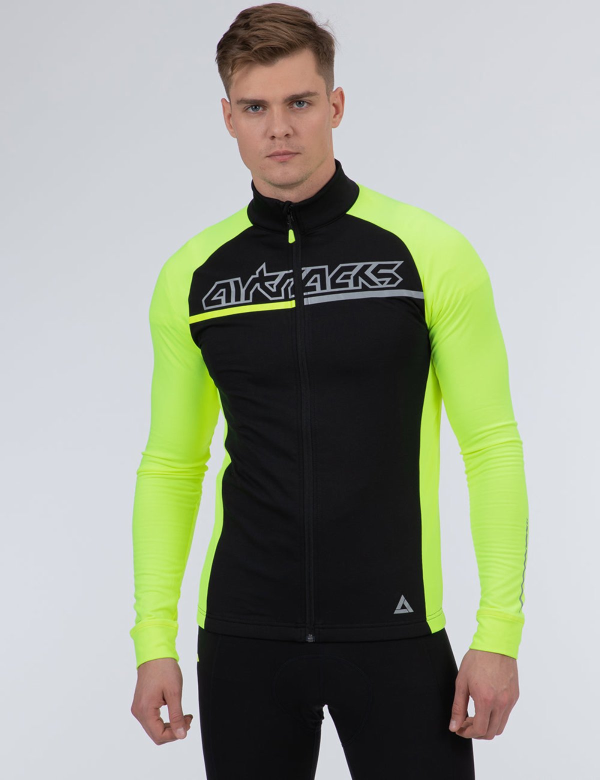 Herren Winter Thermoradtrikot Set (2-tlg.) Pro Team Fahrradtrikot Langarm+Trägerhose Lang - DC-Bundle Neon Schwarz
